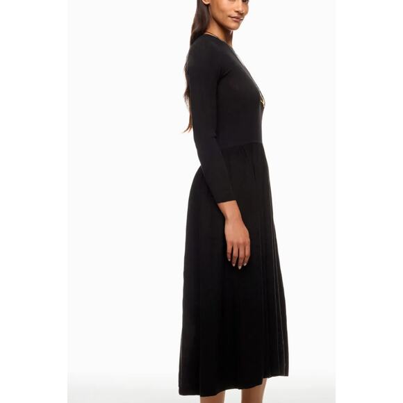 Thakoon Black Ribbed Knit Drop Waist Midi Dress SMALL Modest Designer Work $348 - Picture 2 of 10